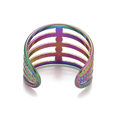 Rainbow Color Ion Plating(IP) 304 Stainless Steel Chunky Open Cuff Ring for Women RJEW-A005-35MC-1