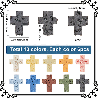 60Pcs 10 Colors Synthetic Lava Rock Beads G-SC0003-37-1