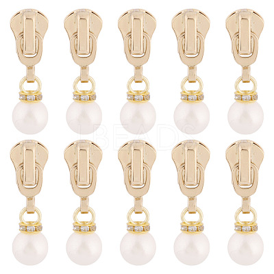 10Pcs Round Acrylic Pearl & Alloy Zipper Pulls HJEW-TAC0086-1