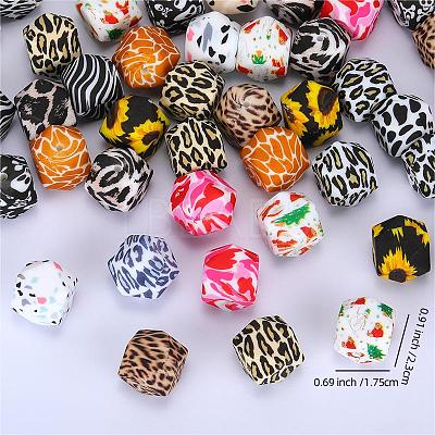 Colorful Pattern Printed Silicone Focal Beads SI-JX0022A-06-1