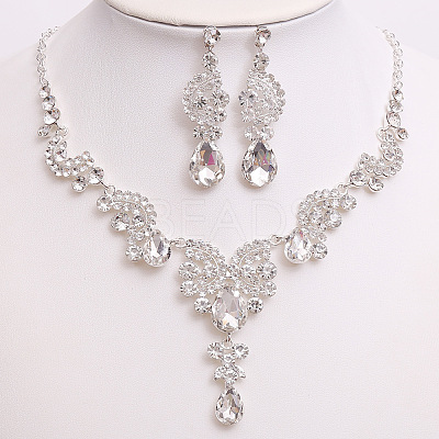 Teardrop & Moon Alloy Rhinestone Pendant Necklace & Stud Dangle Earring FS-WG0A8BD-04-1