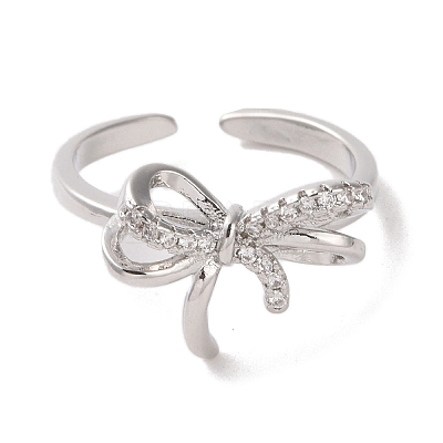 Brass Micro Pave Cubic Zirconia Open Cuff Ring RJEW-K256-58A-P-1