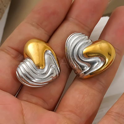Two Tone 304 Stainless Steel Stud Earrings for Women WGF242D-01-1
