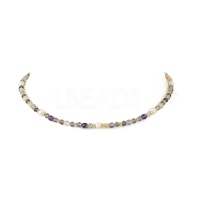 Faceted Natural Fluorite and Pearl Beaded Necklaces NJEW-JN06644-1