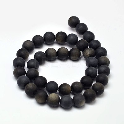 Frosted Natural Golden Sheen Obsidian Round Bead Strands G-F266-04-10mm-1