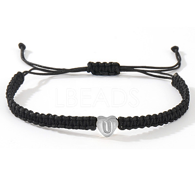 304 Stainless Steel Heart with Letter Bead Braided Bead Bracelets OO6447-49-1