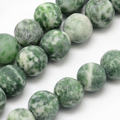 Natural Green Spot Jasper Round Bead Strands G-D678-4mm-1
