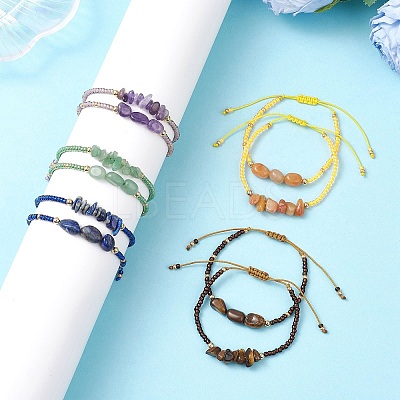 2Pcs Natural Mixed Gemstone & Glass Seed Beads Braided Bead Bracelets for Women BJEW-MZ00247-1