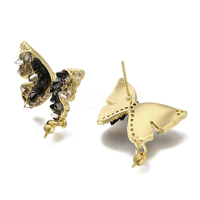 Brass Micro Pave Clear Cubic Zirconia & Quartz Stud Earring Findings KK-K388-16G-1