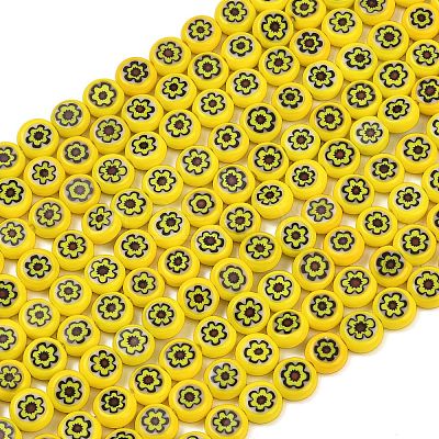 Handmade Millefiori Glass Flat Round Bead Strands LK-P010-06-1