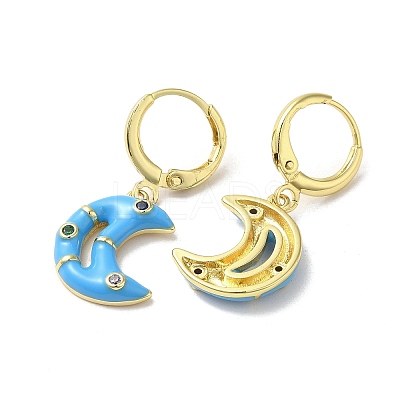 Crescent Moon Golden Brass Dangle Leverback Earrings EJEW-L268-031G-01-1