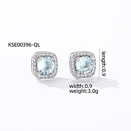 Elegant Zircon Square Stud Earrings for Women TY1635-10-1