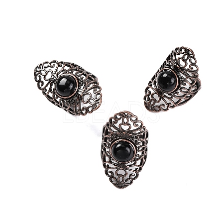 Natural Obsidian Retro Finger Rings RJEW-B067-02R-29-1