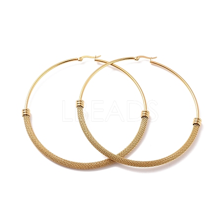 PVD Vacuum Plating 201 Stainless Steel Mesh Chain Shape Big Hoop Earrings with 304 Stainless Steel Pin for Women EJEW-F280-21B-G-1