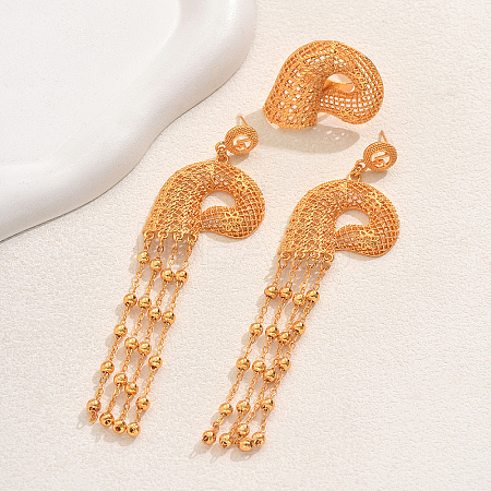 Vintage Alloy Hollowed-out Conch Shape Ring & Tassel Earrings Sets for Women LS-CY8500-1