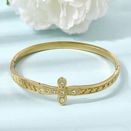 304 Stainless Steel Crystal Rhinestone Religion Cross Hinged Cuff Bangles for Women SA-CBA61B8-13G-1