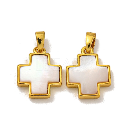 Rack Plating Brass Natural White Shell Pendants KK-U025-03G-01-1