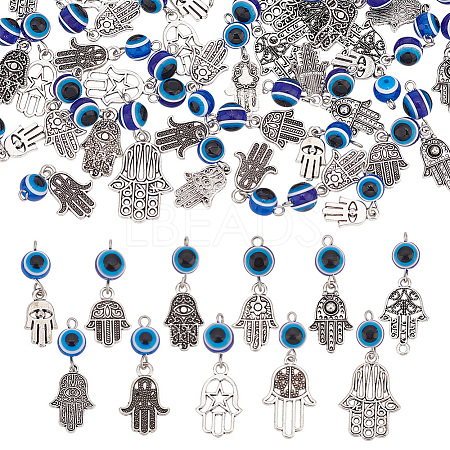  6 Sets 11 Styles Blue Evil Eye Resin Alloy Pendants PALLOY-NB0003-83-1