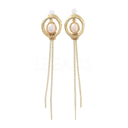 Natural Pearl Tassel Stud Earrings EJEW-P256-41G-1