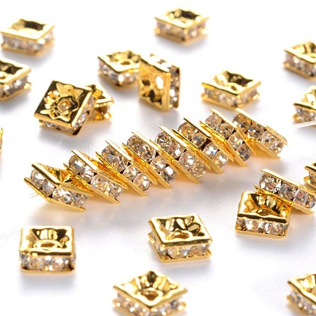 Brass Rhinestone Spacer Beads RB-A013-6x6-01G-1