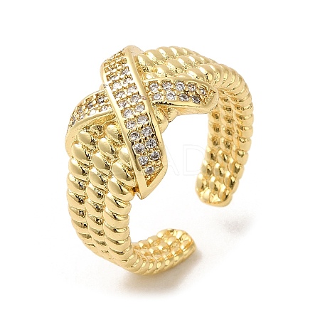 Rack Plating Real 18K Gold Plated Brass Criss Cross Open Cuff Rings RJEW-B048-06G-1