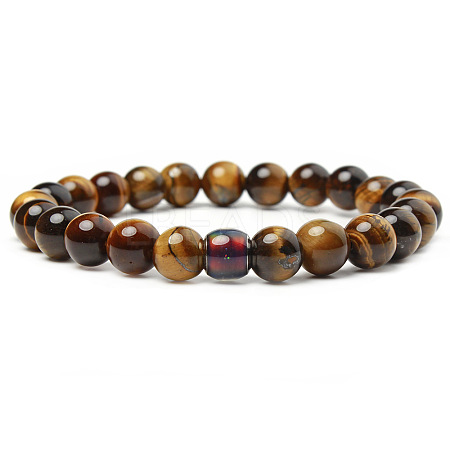 Natural Tiger Eye Round Beaded Stretch Bracelets ZO4749-4-1