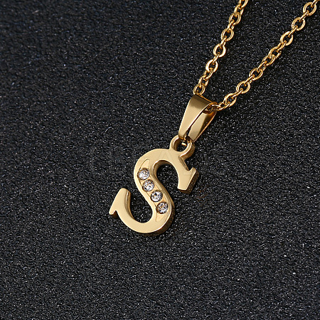 201 Stainless Steel Crystal Rhinestone Initial Pendant Necklaces FS-WG3A711-19-1