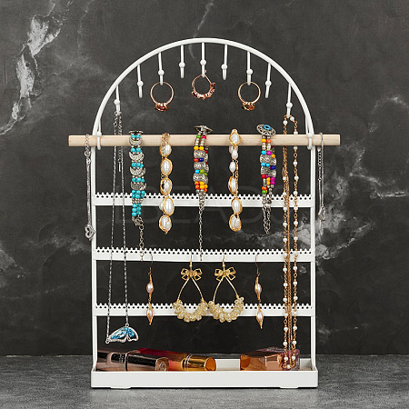 Arch Shaped Iron Jewelry Storage Rack with Wood Mat PW-WG78772-01-1