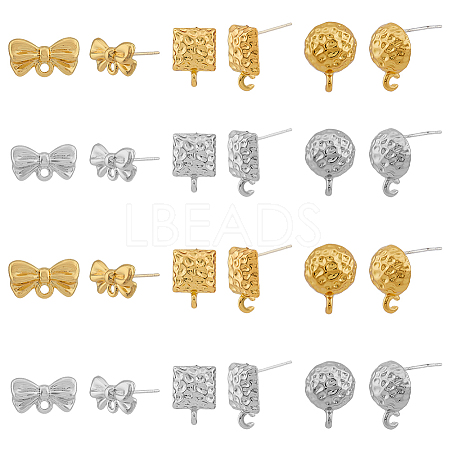48Pcs 6 Style Half Round & Bowknot & Rectangle Alloy Stud Earring Findings FIND-DC0003-22-1