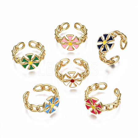 Brass Enamel Cuff Rings RJEW-N035-008-NF-1