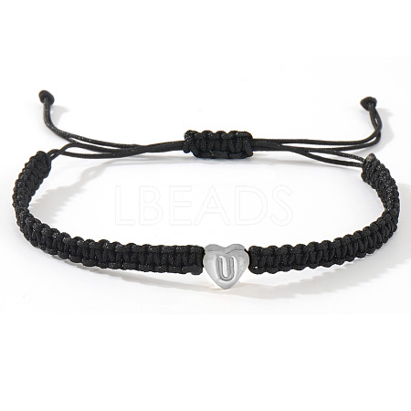 304 Stainless Steel Heart with Letter Bead Braided Bead Bracelets OO6447-49-1