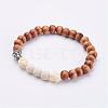 Natural Weathered Agate Beads & Woods Beads Stretch Bracelets BJEW-JB02974-1