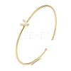 Rack Plating Brass Micro Pave Clear Cubic Zirconia Letter Open Cuff Bangles BJEW-A018-01G-V-1