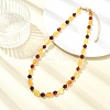 Natural Amber Rectangle & Round Beaded Necklaces for Women NJEW-JN06042-1