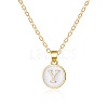 Alloy White Enamel Flat Round with Letter Pendant Necklaces FS-WG63565-25-1