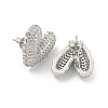 Heart Brass Pave Clear Cubic Zirconia Stud Earrings EJEW-M258-82P-2