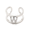 Clear Cubic Zirconia Initial Letter Open Cuff Ring RJEW-A012-01P-W-1