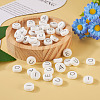 50Pcs 5 Style White Flat Round with Black Letter Silicone Beads SIL-TA0001-49-13