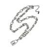 304 Stainless Steel Lock Pendant Figaro Chain Necklaces NJEW-I129-02P-2