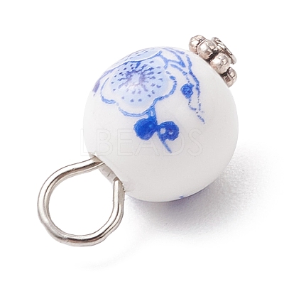 Handmade Flower Printed Porcelain Ceramic Pendants PALLOY-JF03928-1
