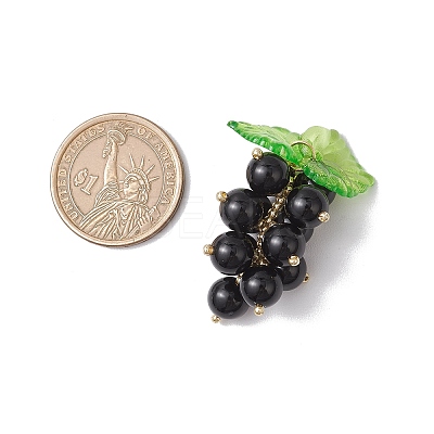 Natural Black Onyx(Dyed & Heated) Handmade Round Beaded Fruit Pendants PALLOY-MZ00791-03-1
