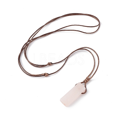 Natural Rose Quartz Nugget Pendant Necklace with Waxed Cord for Women NJEW-F306-01G-1