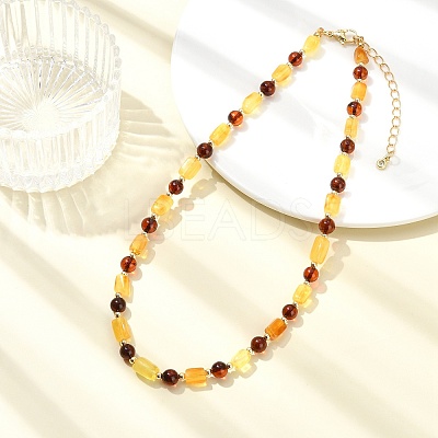 Natural Amber Rectangle & Round Beaded Necklaces for Women NJEW-JN06042-1