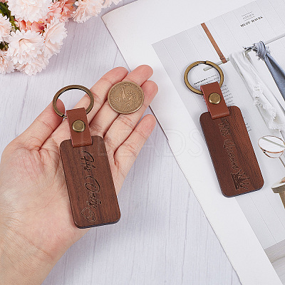 2Pcs 2 Styles Word His Only/His Queen Engraved Wooden with Leather Keychain WOOD-GF0001-81-1