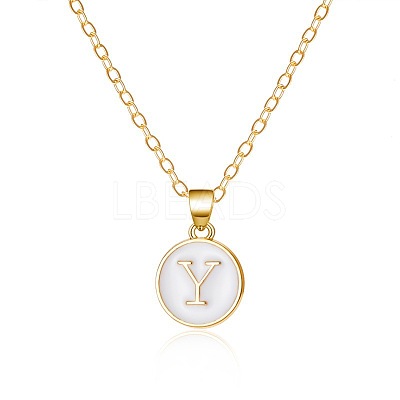 Alloy White Enamel Flat Round with Letter Pendant Necklaces FS-WG63565-25-1