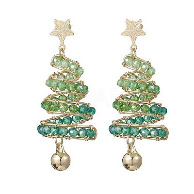 Brass Glass Dangle Stud Earrings EJEW-TA00738-1