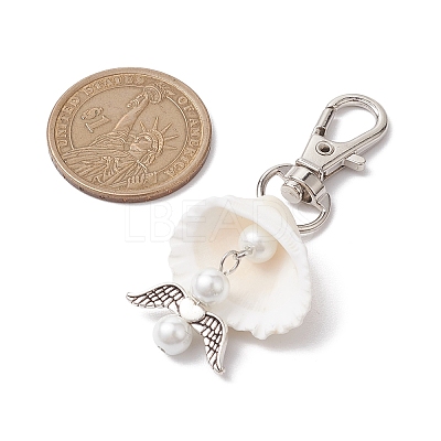 Angel Alloy & Natural Shell Pendant Decorations HJEW-JM02016-02-1