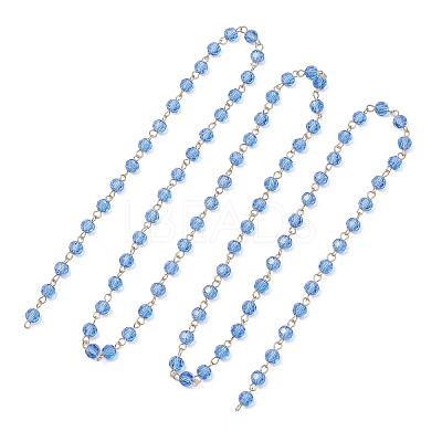 Handmade 304 Stainless Steel Glass Rondelle Link Chains AJEW-JB01460-02-1