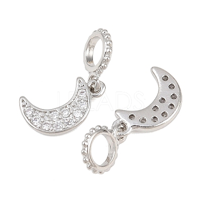 Brass Micro Pave Clear Cubic Zirconia Moon European Dangle Charms KK-H257-03P-1