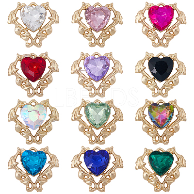 24Pcs 12 Colors Alloy Glass Cabochons FIND-SC0021-57-1